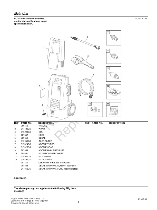 BRIGGS AND STRATTON, 020654-00, IPL.4